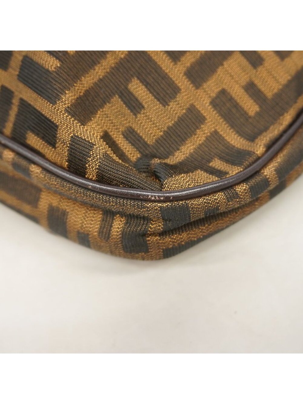 Fendi Shoulder Bag Zucca Nylon Canvas Brown Champagne Gold - Picture 6 of 9